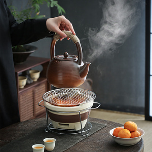 远舍围炉煮茶提梁壶耐高温户外竹木碳火温茶炉日式陶制煮茶器套装