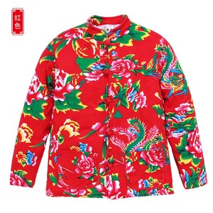 东北大花袄大棉袄大花布女精神小妹花棉裤牡丹花冬季加厚长袖袄子