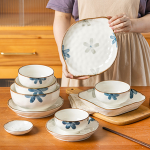 牧初日式陶瓷餐具套装家用碗盘创意饭碗菜盘汤盆汤碗大碗面碗盘子
