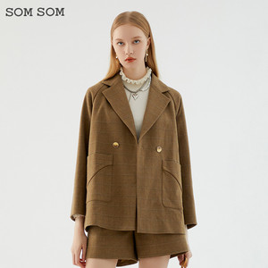 SOMSOM/索玛高端羊毛呢子大衣女冬季气质中长款小个子毛呢外套女