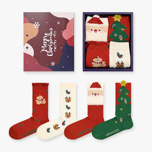 4双圣诞礼盒袜子女红色圣诞袜中筒棉潮秋冬季网红圣诞节礼物长袜