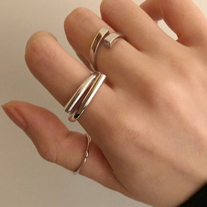 韩版线条戒指女复古简约交叉不对称开口指环气质创意食指戒
