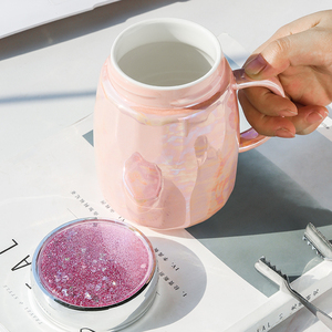 创意流沙盖马克杯粉色少女心星空带盖陶瓷杯水杯高颜值办公室杯子