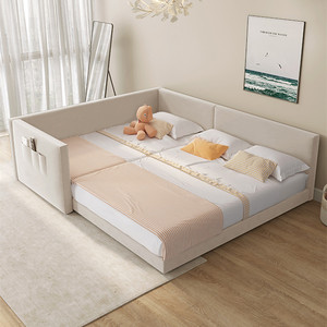 二胎家庭床三胎一家四口亲子床超大4人现代简约榻榻米丝绒布艺床