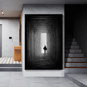 北欧玄关装饰画黑白艺术抽象走廊尽头餐厅墙面工业风客厅巨幅墙画