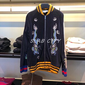 101998现货l码gucci古驰男士丝绒龙刺绣休闲外套运动开衫