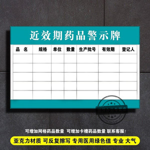药品近效期警示牌近效期药品一览表公示牌医院药房药店亚克力板可擦写