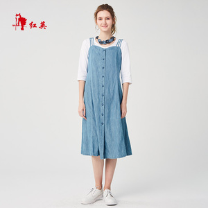 a1834105 夏女装新款复古绣花长袖松紧腰连衣裙长裙红英企业折扣店