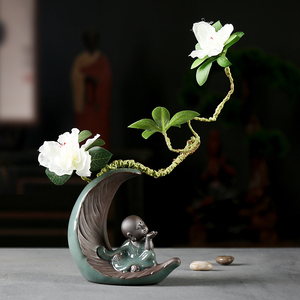 新中式创意花瓶陶瓷家居书房书桌博古架装饰品工艺品禅意盆景摆件