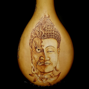 天然葫芦油锤夹扁手工烙画烫画佛魔一念间客厅玄关摆件国潮包邮