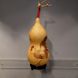 坐忘堂天然葫芦生肖手工烙画风水摆件迎春吉祥公鸡八宝礼品包邮