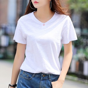 网红纯棉t恤女短袖竹节棉体恤上衣半袖薄款t桖小衫女装2021夏季