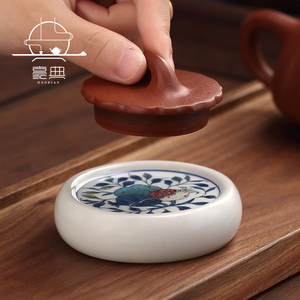 青花盖置盖托仿古陶瓷茶具杯托紫砂茶壶盖碗盖子功夫茶道配件零配