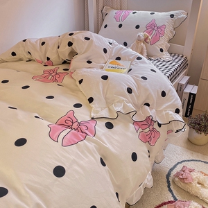 韩式花边少女心全棉学生宿舍三件套ins床上用品全套纯棉床单被套6