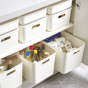 家用日式带盖收纳盒厨房橱柜分类整理箱手提零食盒白色桌面整理盒