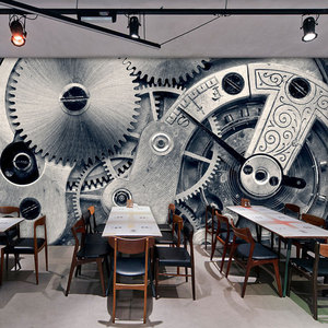 机械齿轮工业风墙纸重金属复古个性创意网吧墙面装饰酒吧装修壁纸