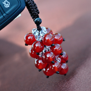天然红玛瑙手工汽车钥匙挂件 创意水晶情侣款男女士腰挂钥匙圈链