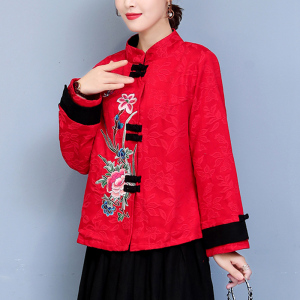 过年喜庆女装唐装中国风红色拜年服女大人新年衣服茶服棉麻外套