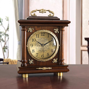新中式实木座钟客厅轻奢黄铜坐钟欧式复古桌面台钟石英钟古典钟表