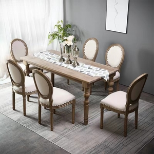 美式复古做旧小户型轻奢餐桌法式椅欧式长方形实木橡木定制会议桌