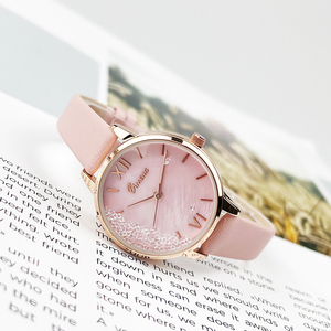 比蒙手表女时尚复古贝壳面简约初高中生潮流时装石英防水手表皮带