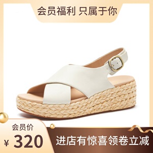 2021年新品其乐女鞋夏款kimmei cross真皮休闲坡跟厚底露趾凉鞋女