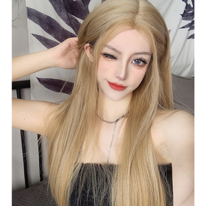 假发女白金色 中分长直发前蕾丝无刘海仿真rose同款发色 假发可扎