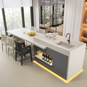 中岛台餐桌一体家用西厨岩板倒台开放式厨房台面定制吧台轻奢导台