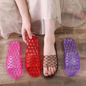 新款夏季拖鞋女水晶浴室家居室内果冻塑料水晶防滑女士透明鞋舒适