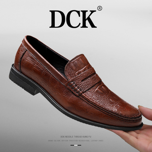 DCK商务正装休闲皮鞋男款真皮新款男鞋夏季带跟高级感男士乐福鞋