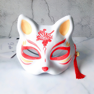 日本购二次元cos猫咪狐f狸流苏铃铛红色系手绘独立pp袋动漫面具
