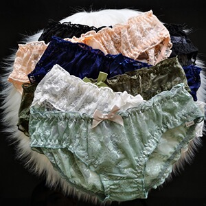 夏季新款蕾丝三角女士镂空包臀内裤性感透明露毛3个蝴蝶结