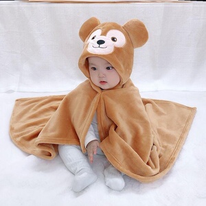 婴儿虎头披风挡风罩罩衣小孩男女童红色睡袋推车保暖连帽戴帽遮风