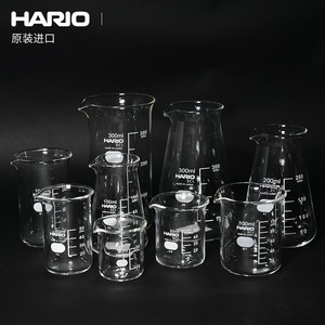 日本HARIO耐热玻璃烧杯10/20/100/200/500ml量杯带刻度精准咖啡杯