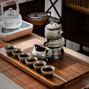 陶瓷懒人功夫茶具套装家磨单个旋转石器自L动泡茶壶玻璃冲茶用茶