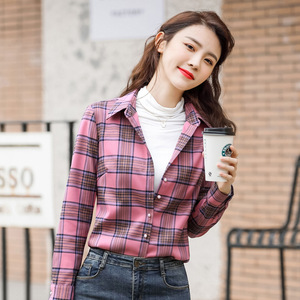 粉色格子衬衫女宽松