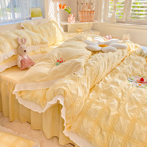 韩式床上四件套冬季非纯棉全棉床裙床单被套罩床品宿舍单人三件套