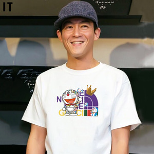 陈冠希哆啦a梦机器猫潮牌联名t恤男夏季纯棉大码短袖望北面南半袖