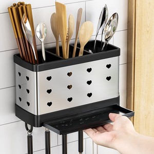 快笼子家用厨房筷子筒壁挂免打孔多功能置物架放快子笼筒不锈钢