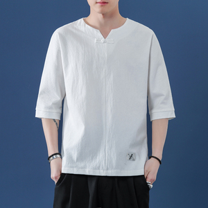 大码天蓝色七分袖t