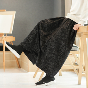 大低垮裤男士阔腿休闲长裤古风汉服直筒哈伦裤子中国风宽松运动裤