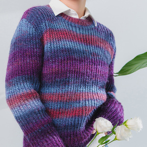 【幻彩】编织人生棒针圆领条纹女士自织毛衣毛线diy材料包送教程