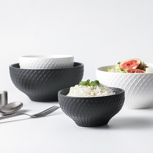 黑色磨砂陶瓷碗米饭碗汤碗吃饭碗家用加厚高颜值浮雕汤面碗拉面碗