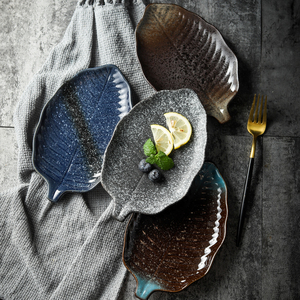 日式复古陶瓷餐具家用盘子菜盘创意树叶形盘子寿司盘点心盘小吃盘