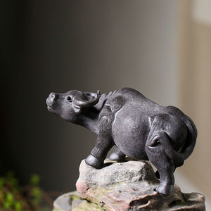 紫砂茶宠摆件牧童小祥牛手拉毛可养创意动物茶玩牛转乾坤茶桌饰品