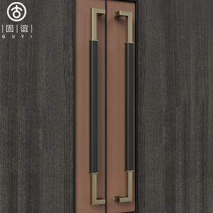 高端有框玻璃大门拉手胡桃木金色会议室包厢实木门把手真皮汉白玉