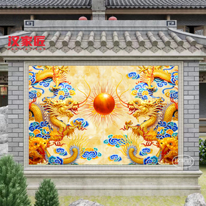 外墙瓷砖壁画照壁室外双龙戏珠祠堂背景墙高温微晶中式庭院定制