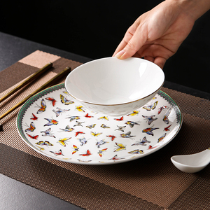 中式陶瓷碗盘套装高档餐具珐琅彩个性摆台会所意境勺子碗盘组合