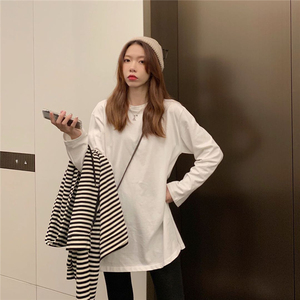 白色卫衣打底衫冬开叉内搭长白长款t恤女遮屁股长袖长t大白t叠穿