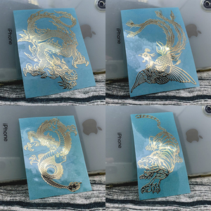 中国风龙手机贴纸老虎手机金属贴后壳创意通用凤凰图案烫金装饰贴